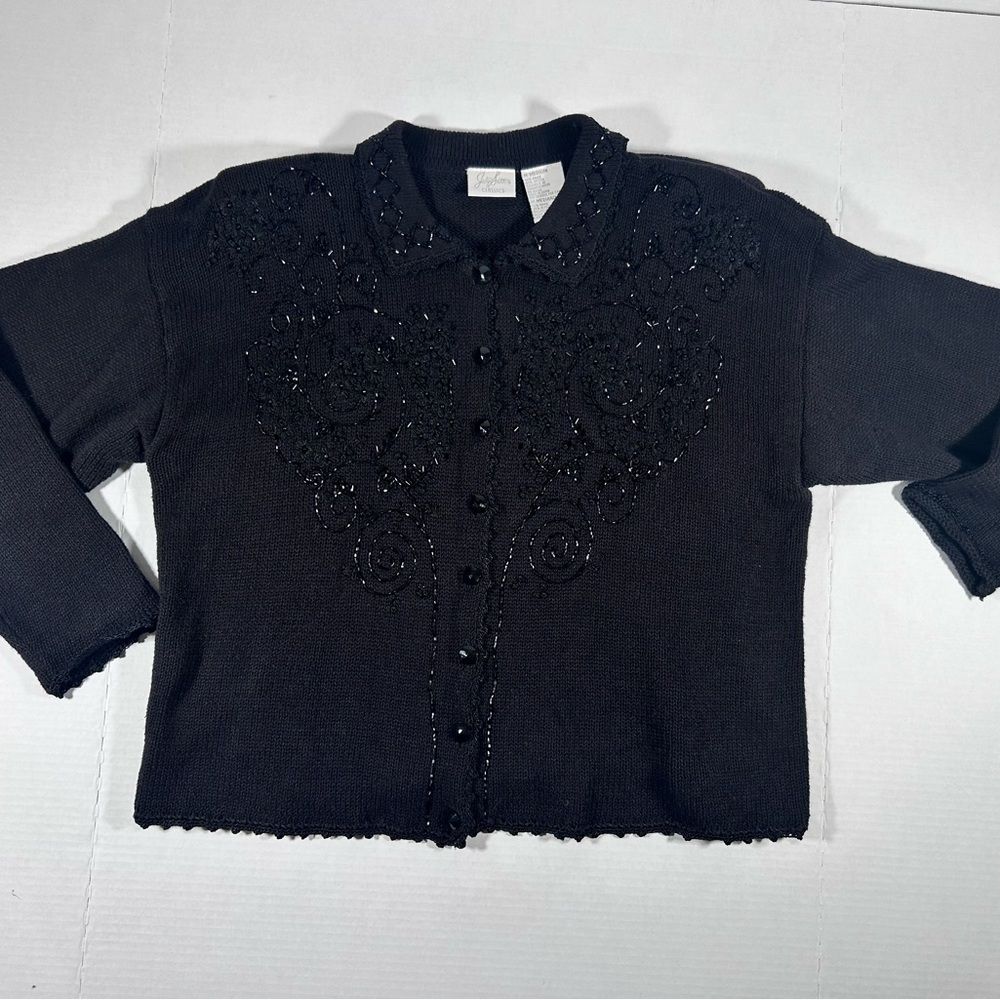 Vintage Jaclyn Smith Elegant Black Sweater Beaded Embroidered
